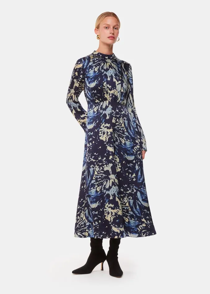 Women Dresses Whistles Navy Dazzled Floral Satin Dress