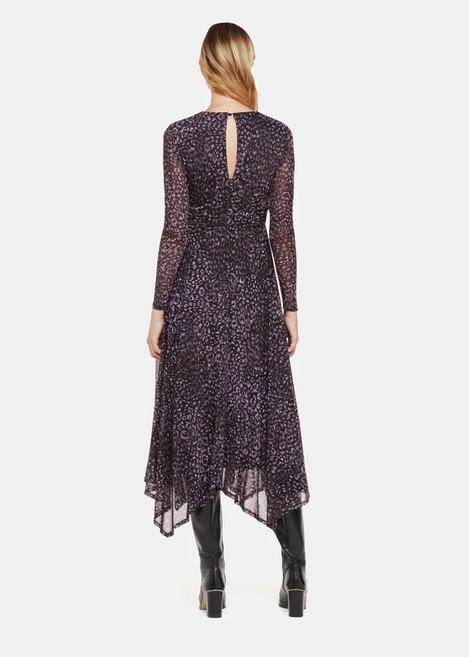 Women Dresses Whistles Purple Feather Leopard Mesh Dress