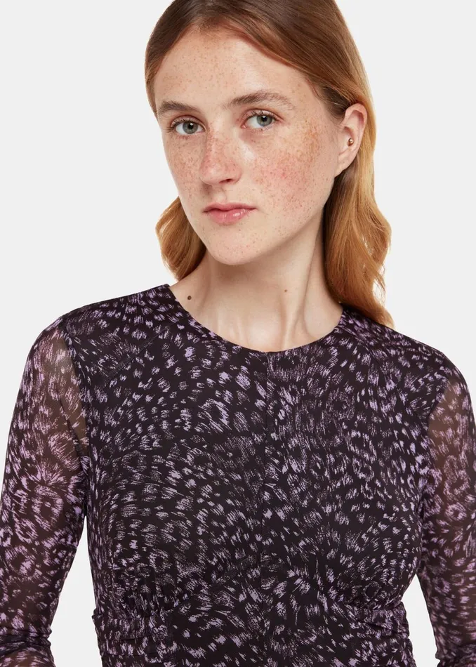 Women Dresses Whistles Purple Feather Leopard Mesh Dress