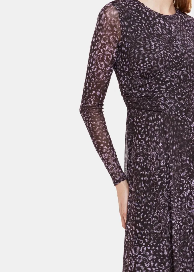 Women Dresses Whistles Purple Feather Leopard Mesh Dress