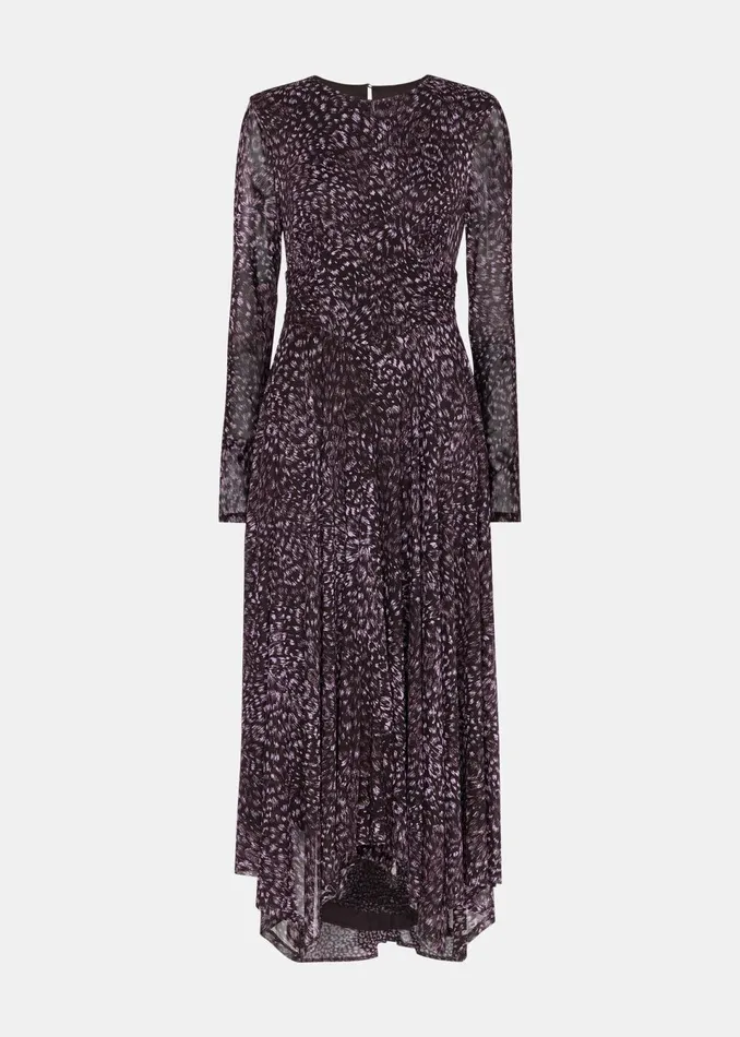 Women Dresses Whistles Purple Feather Leopard Mesh Dress