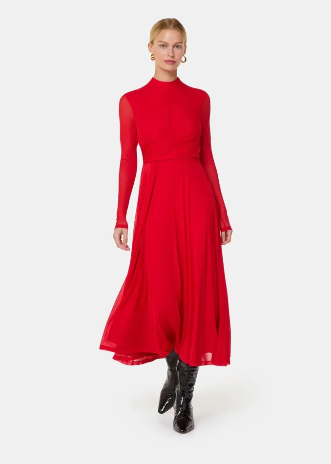 Women Dresses Whistles Red Arabella Ruched Mesh Dress