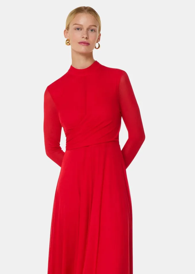 Women Dresses Whistles Red Arabella Ruched Mesh Dress
