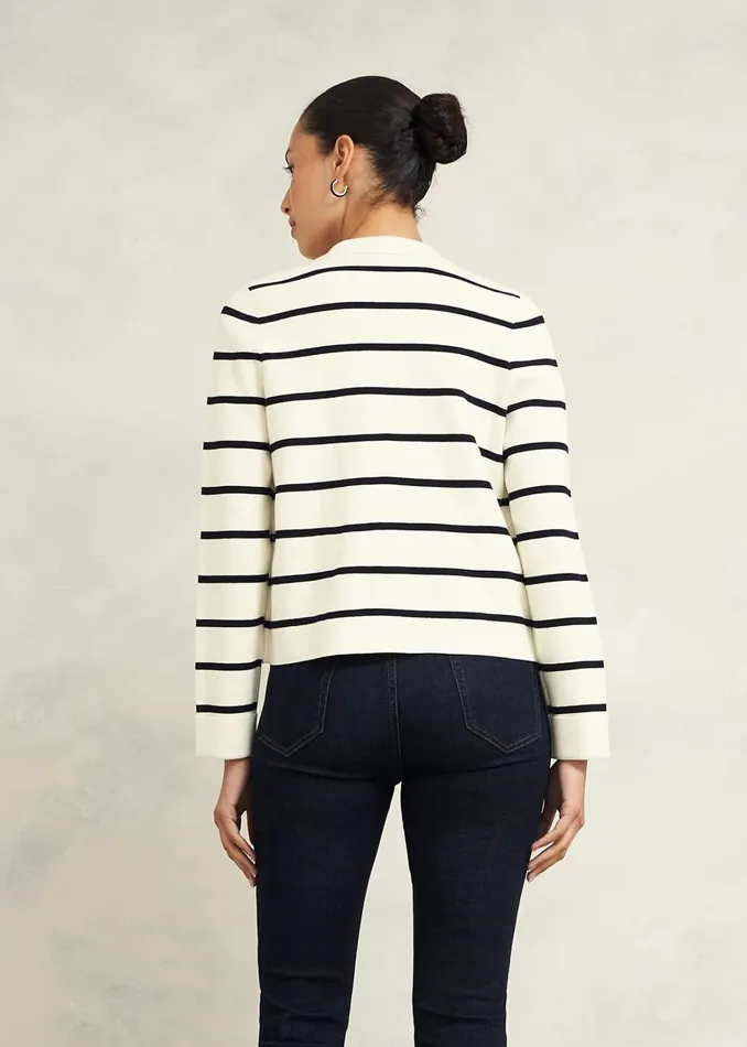 Women Ellie Cotton Wool Knitted Jacket Ivory Navy Hobbs Coats and Jackets