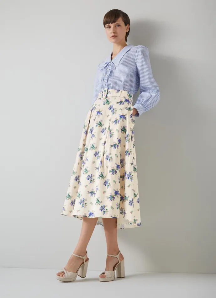 Women Elodie Bouquet Print Organic Cotton Skirt Cream LKBennett Skirts