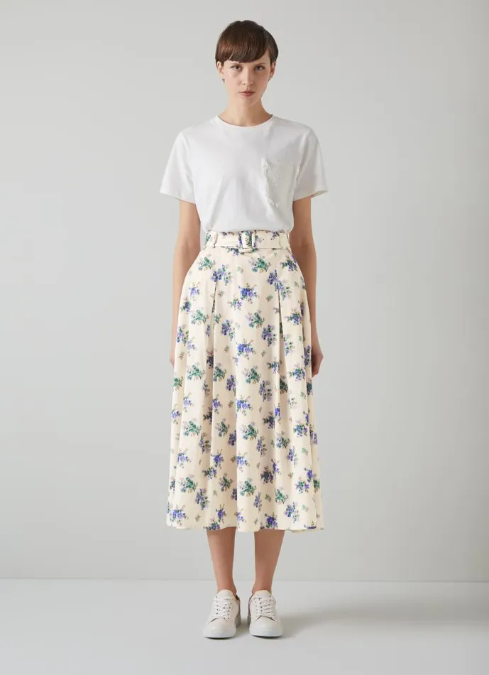 Women Elodie Bouquet Print Organic Cotton Skirt Cream LKBennett Skirts Women Elodie Bouquet Print Organic Cotton Skirt Cream LKBennett Skirts