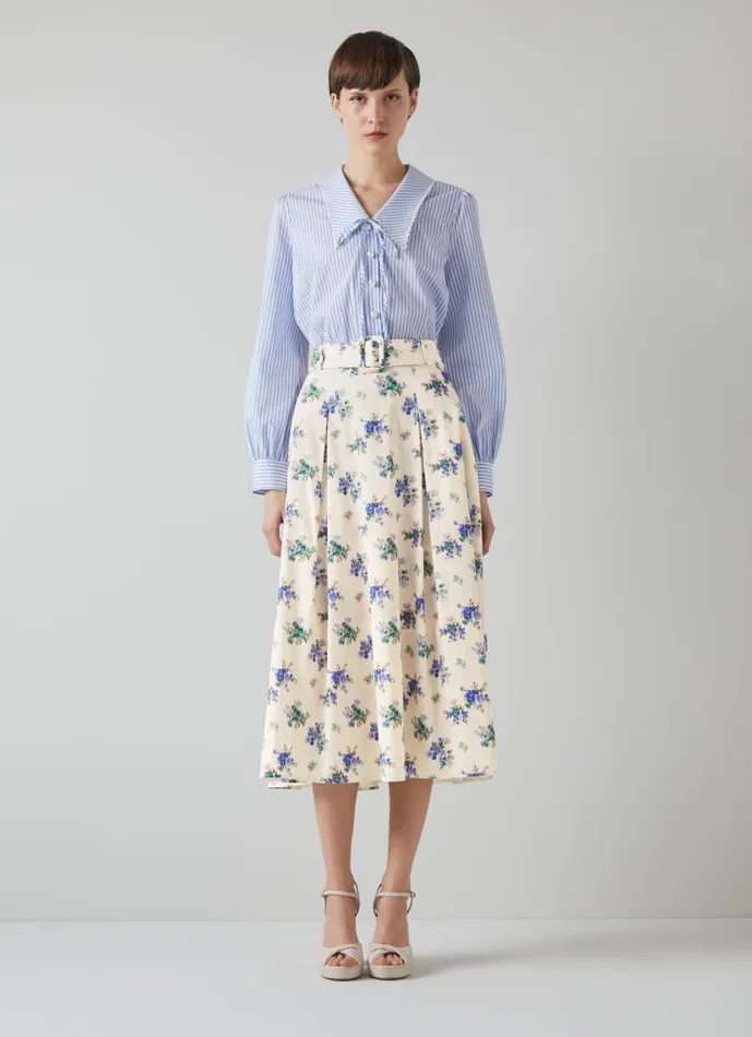 Women Elodie Bouquet Print Organic Cotton Skirt Cream LKBennett Skirts Women Elodie Bouquet Print Organic Cotton Skirt Cream LKBennett Skirts