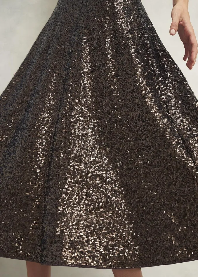 Women Eltham Sequin Dress Deep Brown Hobbs Dresses and Jumpsuits