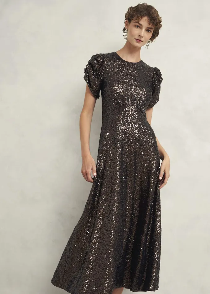 Women Eltham Sequin Dress Deep Brown Hobbs Dresses and Jumpsuits