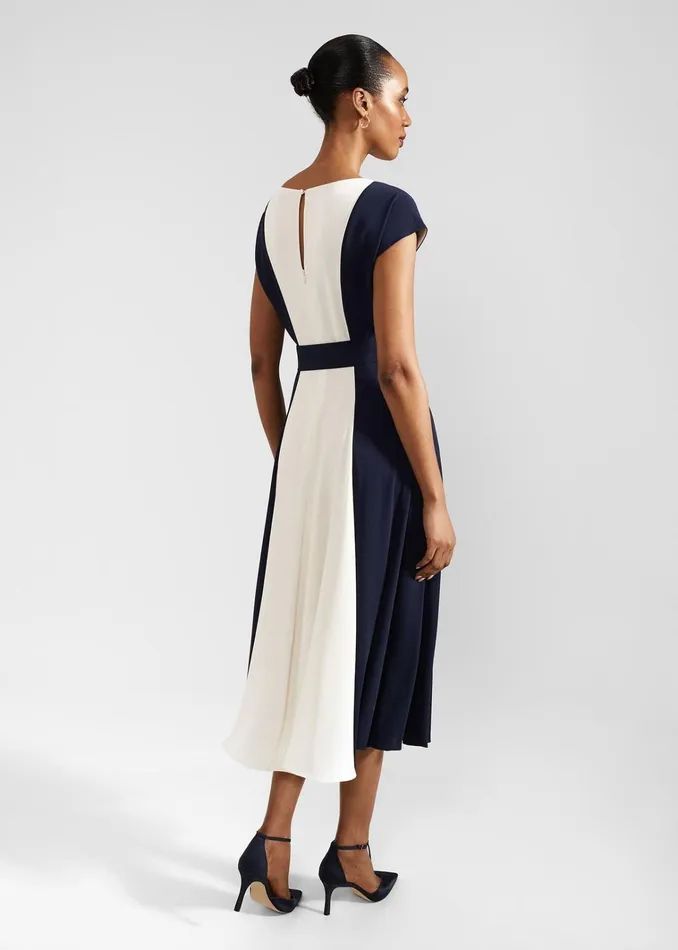 Women Emery Tie Belted Midi Dress Navy Cream Hobbs Dresses and Jumpsuits