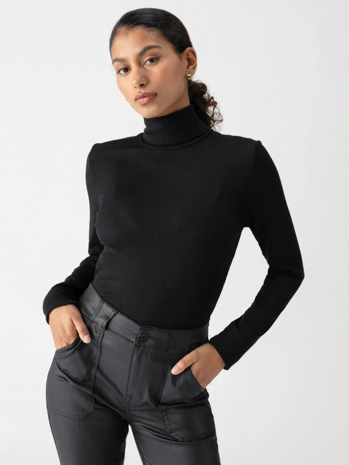 Women Essential Turtleneck Top Black Sanctuary Clothing Sweaters and Cardis