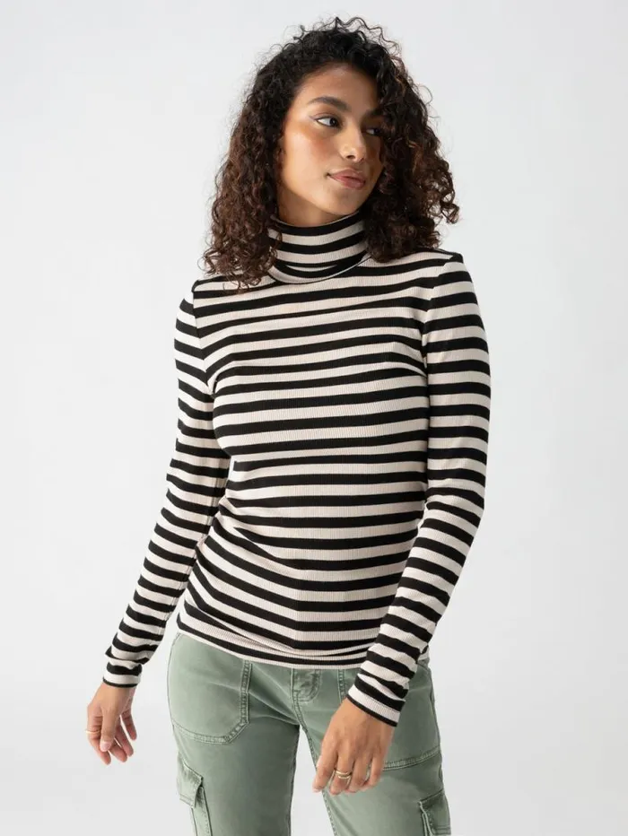 Women Essential Turtleneck Top Toasted Almond Black Mini Stripe Sanctuary Clothing Tees and Tops Women Essential Turtleneck Top Toasted Almond Black Mini Stripe Sanctuary Clothing Tees and Tops