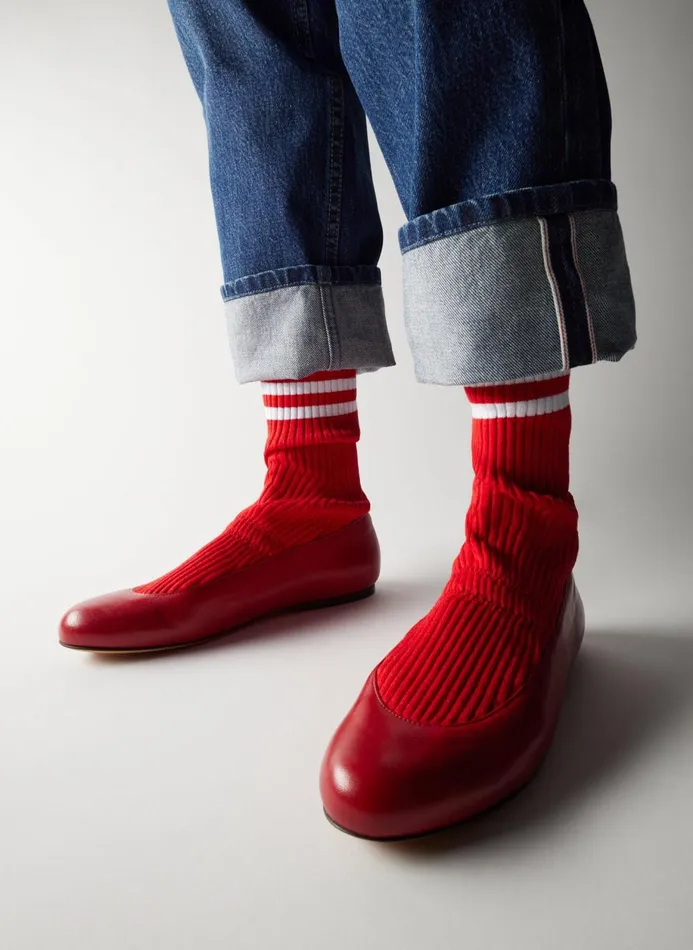 Women Flats Tibi Slouchy Ribbed Borg Red