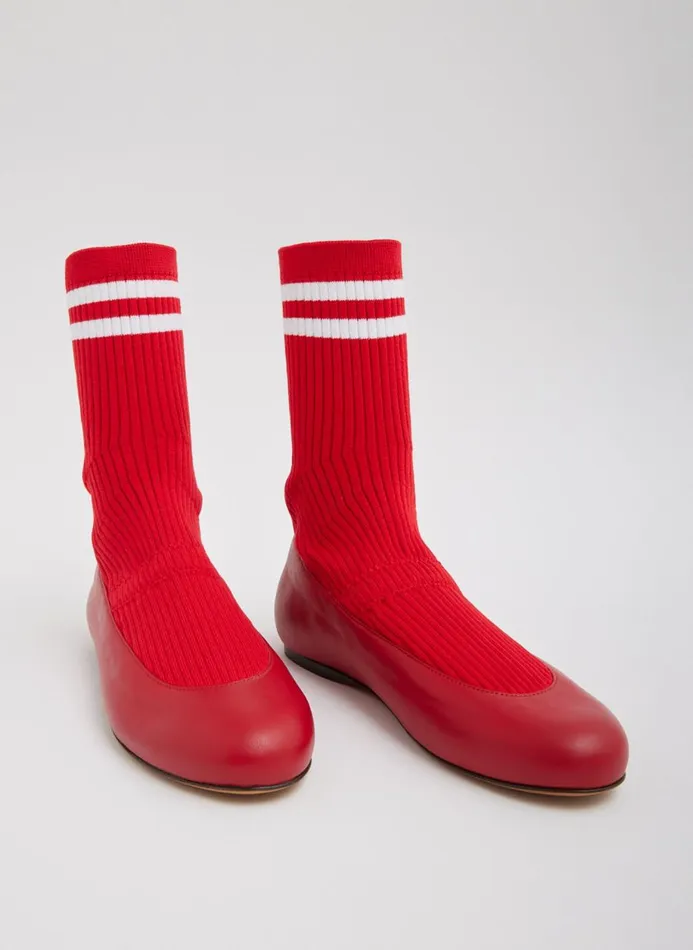 Women Flats Tibi Slouchy Ribbed Borg Red