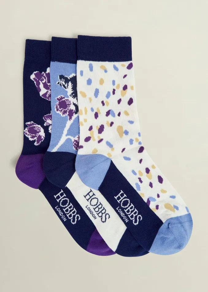 Women Floral Sock Set Navy Blue Cream Hobbs Socks and Tights