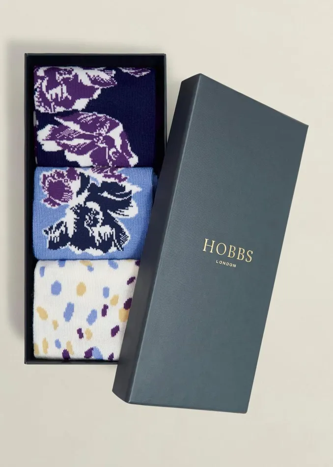 Women Floral Sock Set Navy Blue Cream Hobbs Socks and Tights