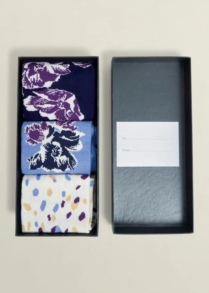 Women Floral Sock Set Navy Blue Cream Hobbs Socks and Tights