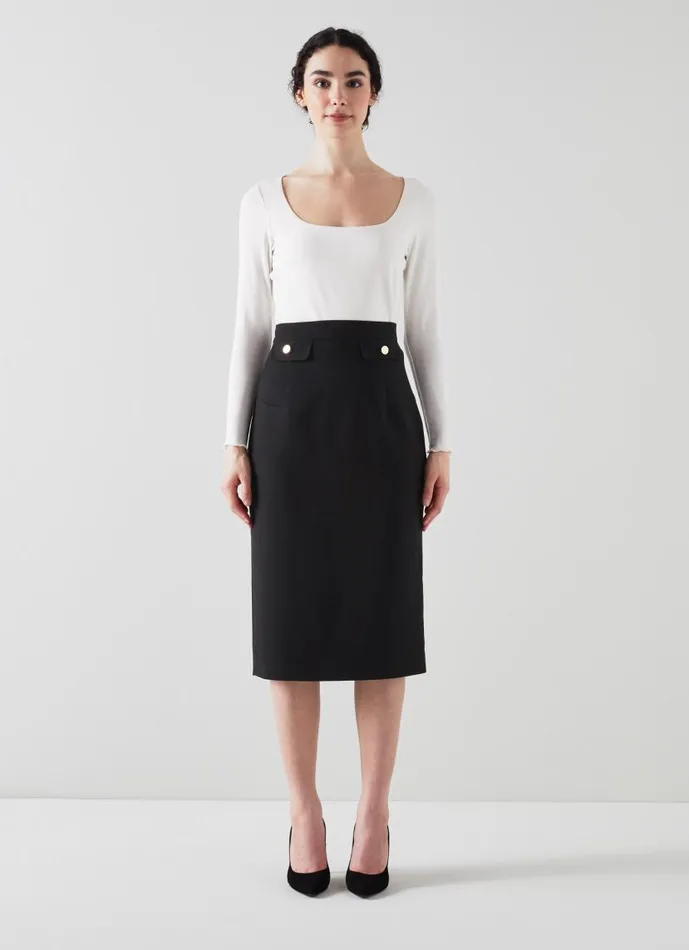 Women Folly Black Crepe Pencil Skirt Black LKBennett Skirts