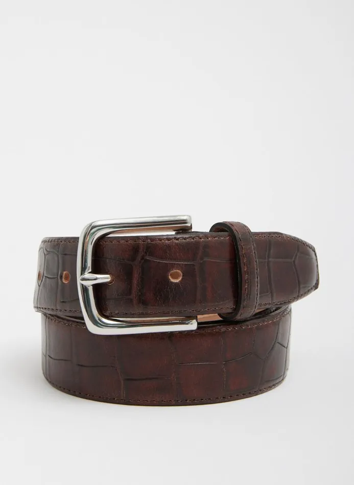 Women Fundamentals Tibi Classic Men039s Croc Leather Belt Brown