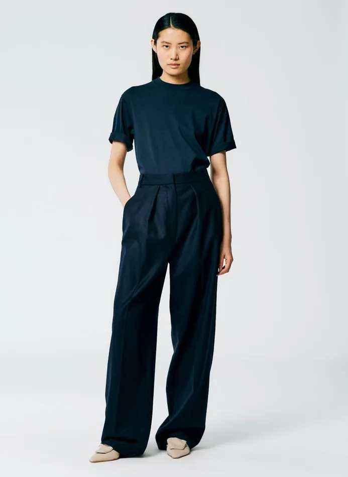 Women Fundamentals Tibi Mock Neck Unisex TShirt Navy