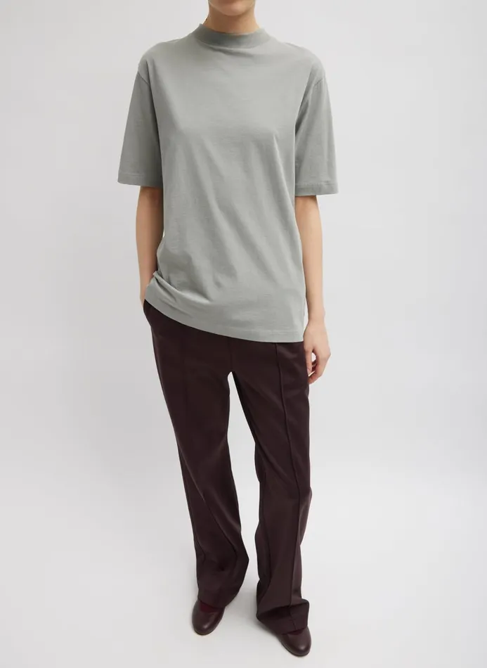 Women Fundamentals Tibi Mock Neck Unisex TShirt Pumice Grey