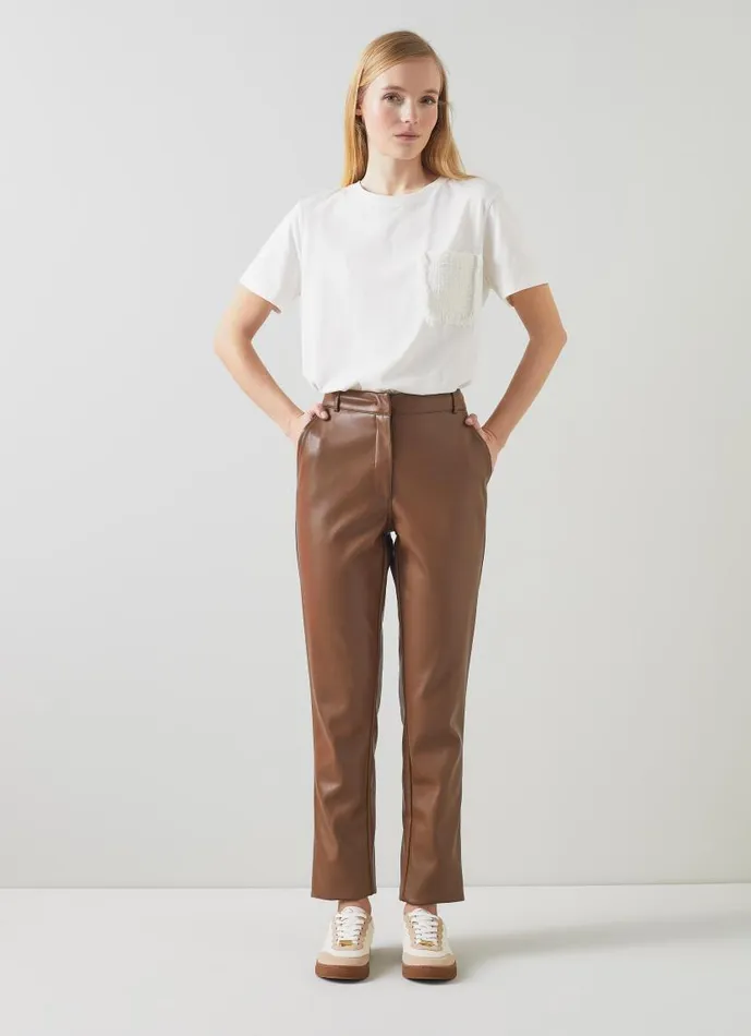 Women Hardy Brown Faux Leather Trousers Conker LKBennett Trousers Women Hardy Brown Faux Leather Trousers Conker LKBennett Trousers