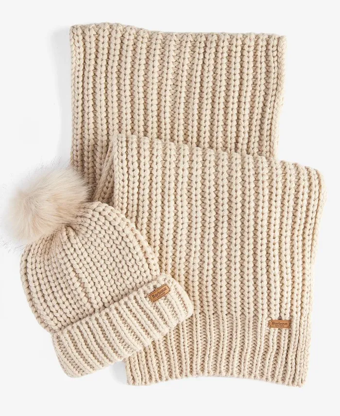Women Hats Barbour Saltburn Beanie and Scarf Set Black