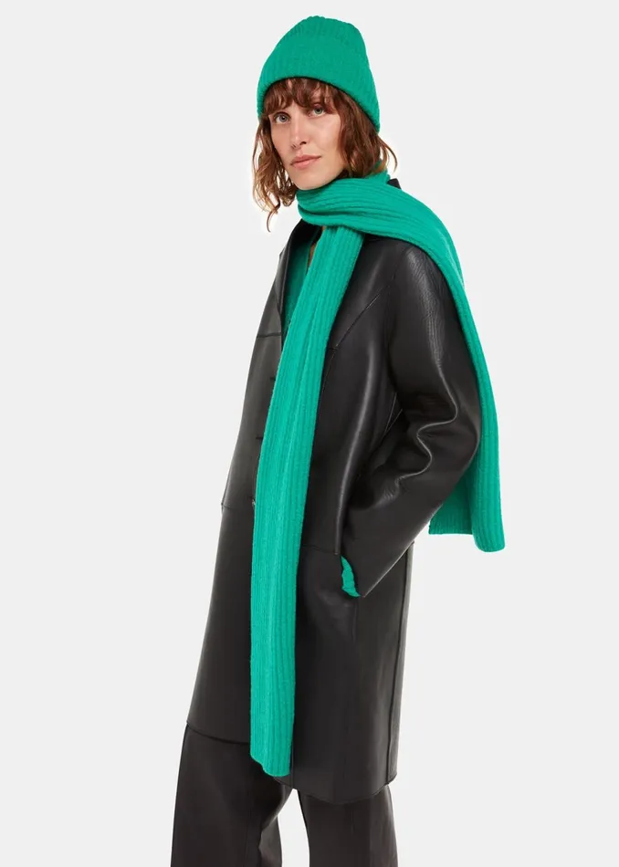Women Hats Gloves and Scarves Whistles Green Wool Mix Rib Scarf
