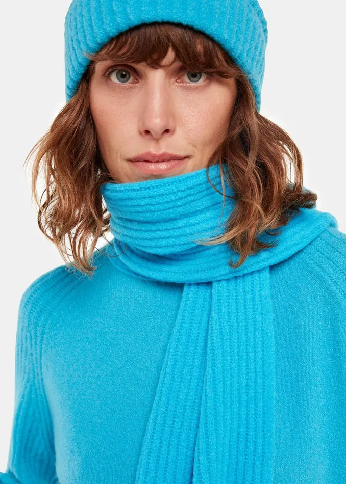 Women Hats Gloves and Scarves Whistles Turquoise Wool Mix Rib Scarf