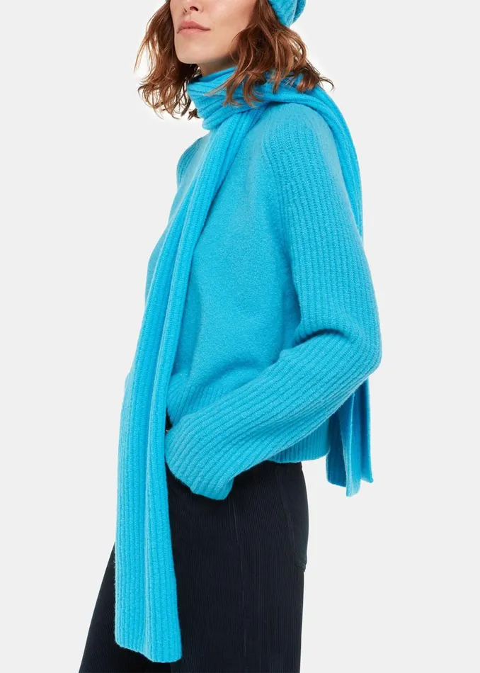Women Hats Gloves and Scarves Whistles Turquoise Wool Mix Rib Scarf