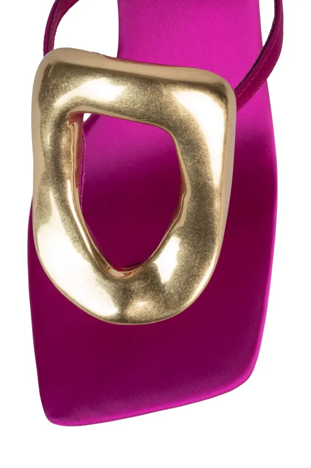 Women Heel Jeffrey Campbell LINQUP Fuchsia Satin Gold