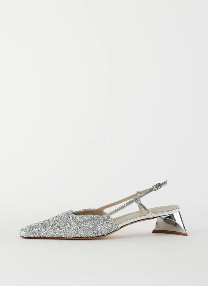 Women Heels Tibi Curly Victor Slingback Silver
