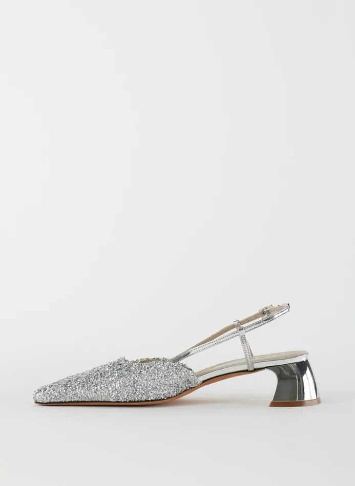 Women Heels Tibi Curly Victor Slingback Silver
