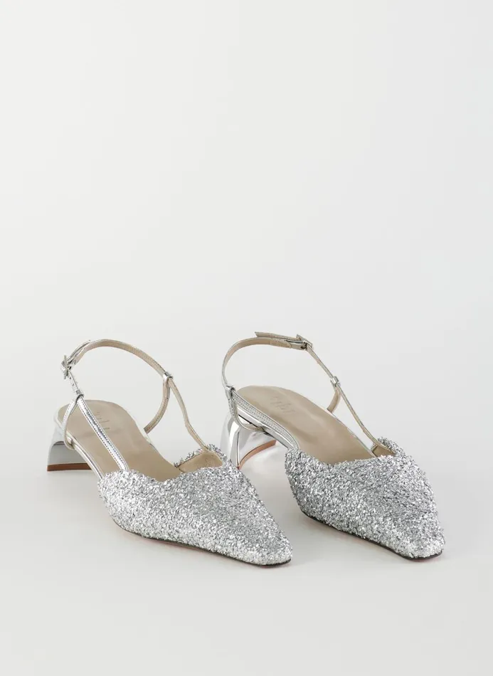 Women Heels Tibi Curly Victor Slingback Silver