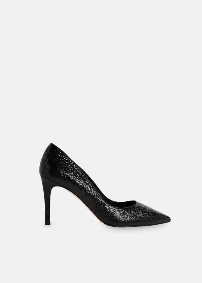 Women Heels Whistles Black Corie Textured Heeled Pump