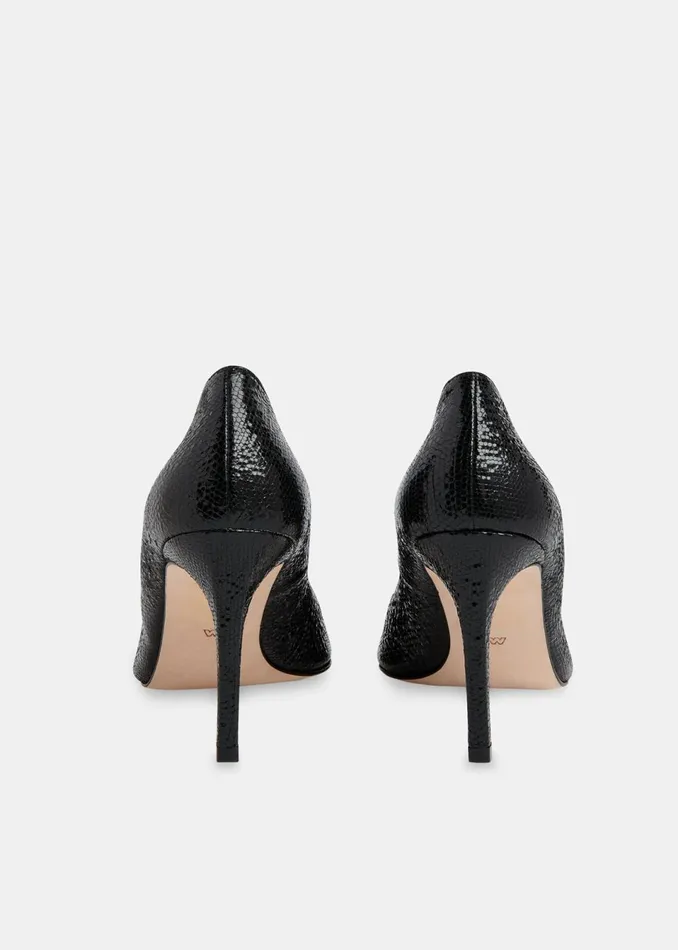 Women Heels Whistles Black Corie Textured Heeled Pump