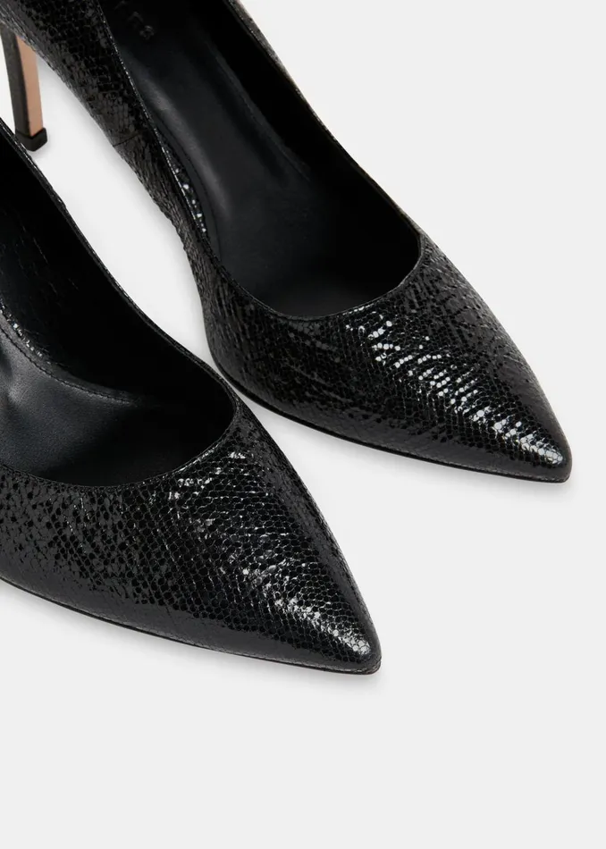Women Heels Whistles Black Corie Textured Heeled Pump