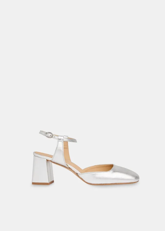 Women Heels Whistles Silver Matilda Block Heel Shoe