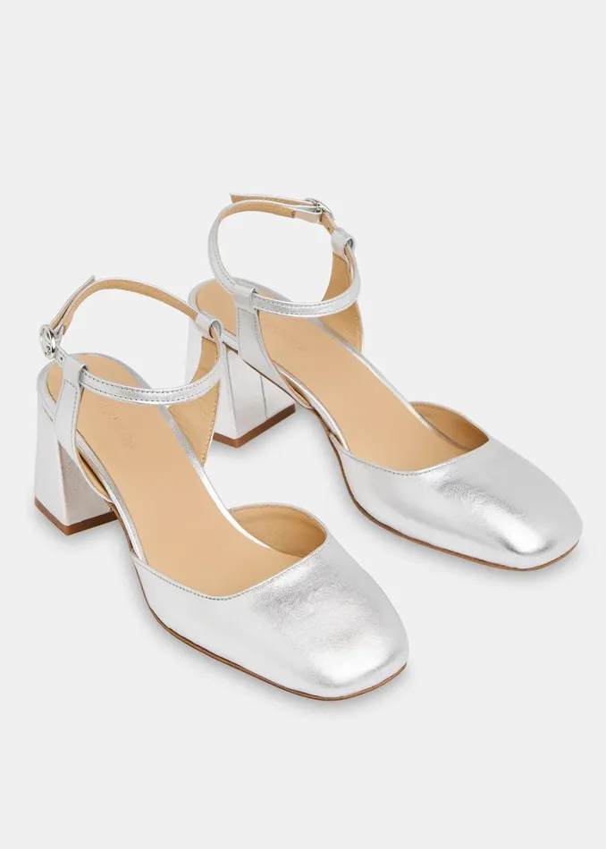 Women Heels Whistles Silver Matilda Block Heel Shoe