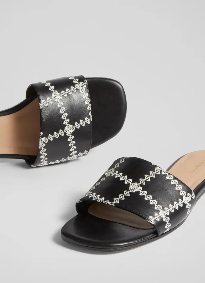 Women Hema Black Leather Stitch Detail Flat Mules Black LKBennett Flats