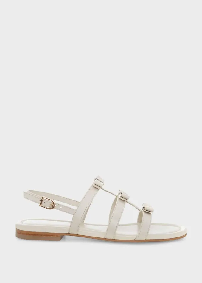 Women Holly Leather Bow Sandals White Hobbs Flats