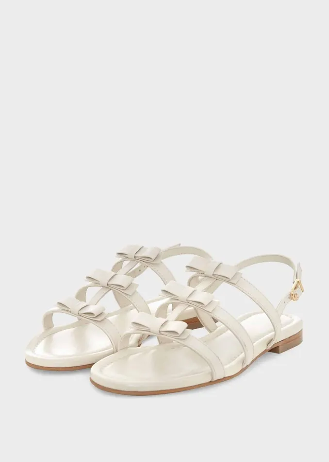 Women Holly Leather Bow Sandals White Hobbs Flats