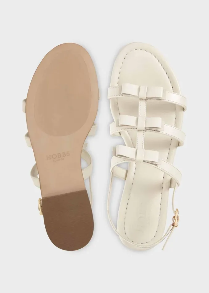 Women Holly Leather Bow Sandals White Hobbs Flats