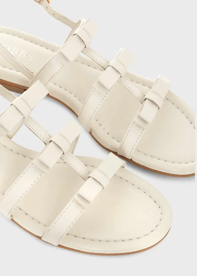 Women Holly Leather Bow Sandals White Hobbs Flats