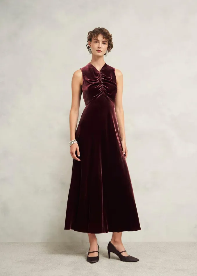 Women Isleworth Velvet Dress With Silk Cocoa Brown Hobbs Dresses and Jumpsuits Women Isleworth Velvet Dress With Silk Cocoa Brown Hobbs Dresses and Jumpsuits