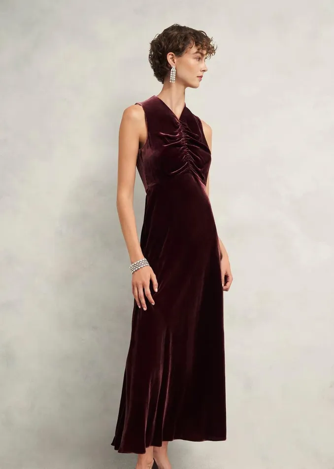 Women Isleworth Velvet Dress With Silk Cocoa Brown Hobbs Dresses and Jumpsuits