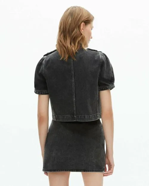 Women Jackets and Blazers The Kooples Grey Denim Officer Style Jacket Black Washed