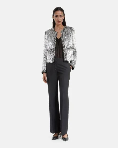 Women Jackets and Blazers The Kooples Silver Sequin And Pearl Jacket Silver