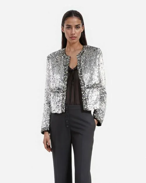 Women Jackets and Blazers The Kooples Silver Sequin And Pearl Jacket Silver