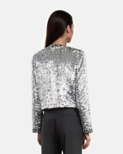 Women Jackets and Blazers The Kooples Silver Sequin And Pearl Jacket Silver